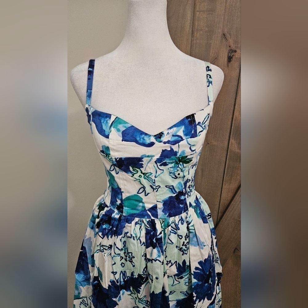 NWT Aqua Bloomingdale's Blue Floral Fit & Flare Sweatheart Neckline Sundress XS - Picture 14 of 16